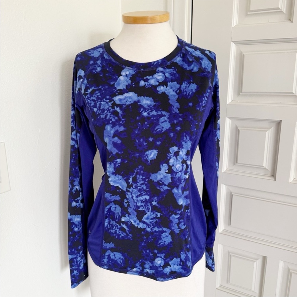 Athleta Workout Top Blue Abstract Pattern Long Sleeve Running Size Small